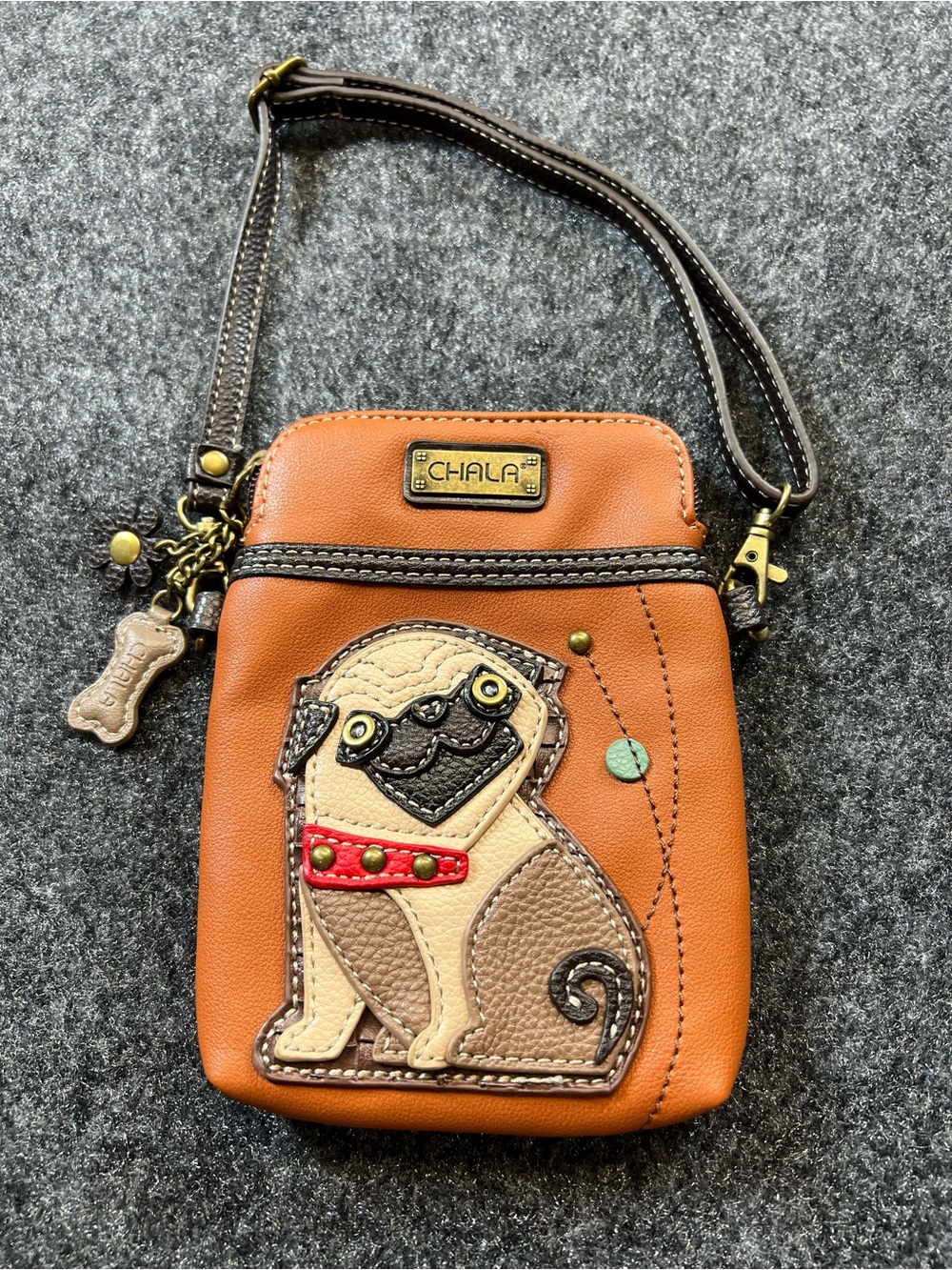Chala Pug Dog Crossbody Bag Brown Cell Phone Purse Cottagecore